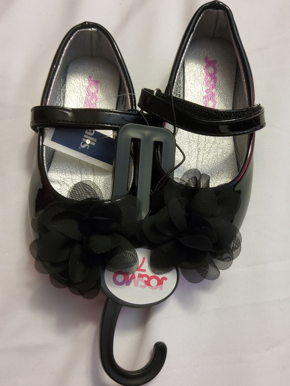 Girls' Black Mary Jane Flower Dress Shoes